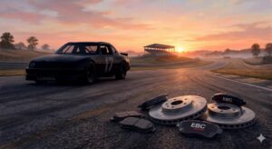 Race car with EBC brake components.